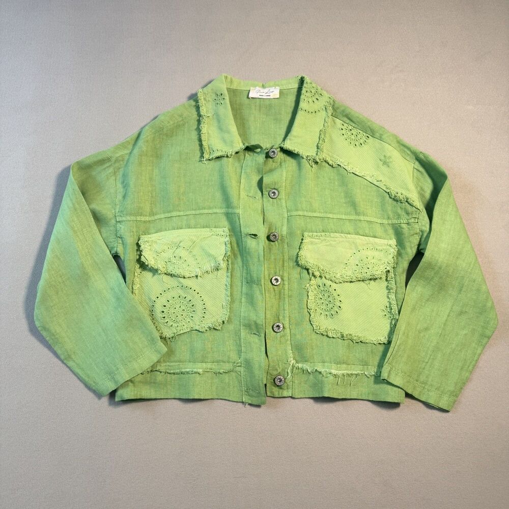 PURO LINO - Green Summer Lightweight Linen Jacket MADE IN ITALY Sz Large